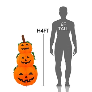 4ft Halloween inflatable stacked pumpkins with glowing LED lights for outdoor lawn decor