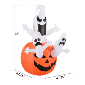 72-inch inflatable Halloween pumpkin with white ghosts, durable waterproof outdoor decor