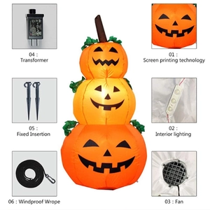 1.4m Halloween inflatable three-tier pumpkin with built-in LED and fixing accessories