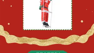 Detailed view of the Climbing Santa Claus plush decoration with green bag on white ladder