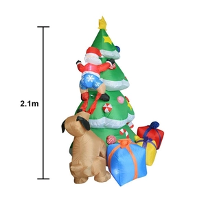 Giant 2.1m inflatable Christmas tree with climbing Santa, dog and gifts decor
