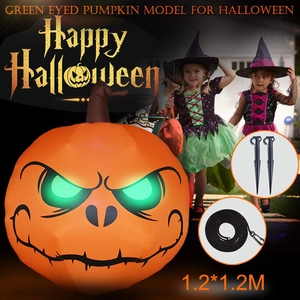 1.2m Halloween inflatable pumpkin decoration with green glowing eyes and wizard hat