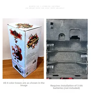 Detail of Santa Claus musical doll gift box and 3xAA battery compartment view