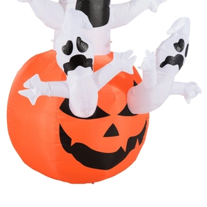 Detail of inflatable Halloween pumpkin and ghosts with internal LED light system