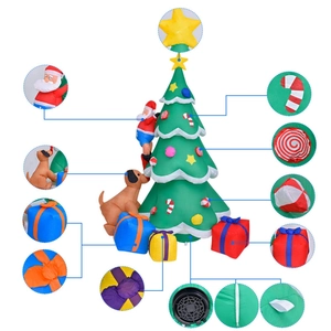 Detail view of 2.1m inflatable Christmas tree showing built-in fan and securing stakes