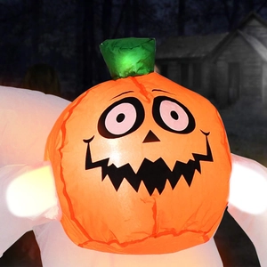 Inflatable Halloween ghost with pumpkin head and built-in LED lighting for yard decor