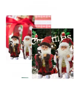 Detail of red and white electric Santa Claus figures with wooden canes for Christmas
