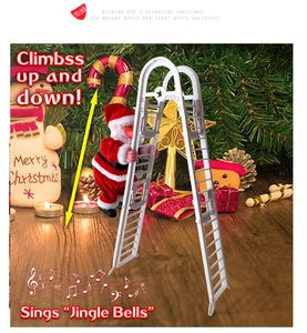 Climbing Santa Claus musical toy on ladder for Christmas tree decor and home festive displays