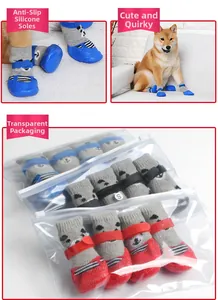 Detail showing non-slip silicone soles and adjustable Velcro straps on pet dog socks