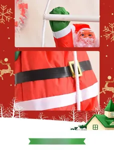 Detail of 90cm climbing Santa Claus ornament with golden buckle and red fabric