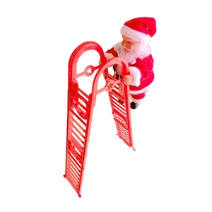 Père Noël électrique grimpant sur une échelle rouge avec décor de Noël