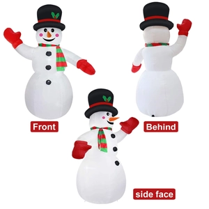 Inflatable Christmas snowman decoration with hat and scarf shown in three-sided views