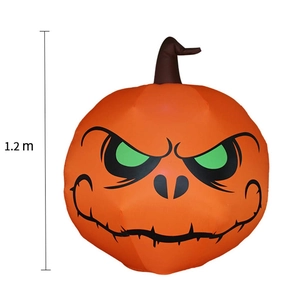 Inflatable 1.2m Halloween pumpkin with green eyes and spooky expression for yard decor