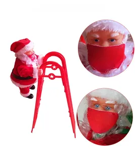 Detail of climbing Santa Claus toy wearing 2020 mask for Christmas tree decoration