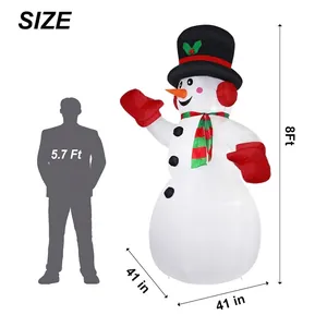8 Ft giant inflatable Christmas snowman with sizing chart and person height comparison
