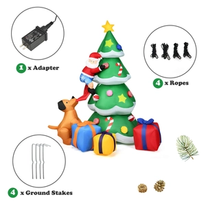 Detail view of 2.1m inflatable Christmas tree accessories including stakes and adapter