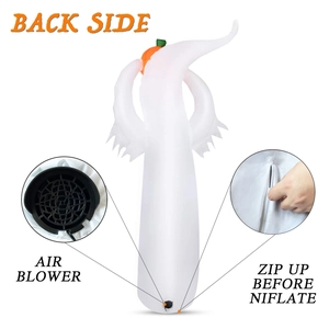 Detail view of inflatable ghost back side with built-in air blower and zipper opening