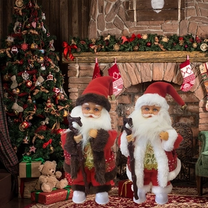 Electric Santa Claus Figurine Christmas Decoration Standing Red Plush Doll With Staff Bell Holiday Home Ornament Gift