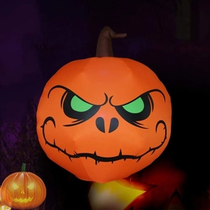 Glow effect of 1.2m Halloween inflatable pumpkin with scary green eyes for yard decor