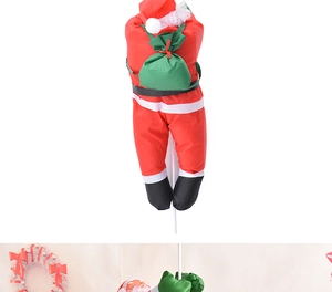 Detailed view of a 90cm climbing Santa Claus ornament on a white rope for festive decor
