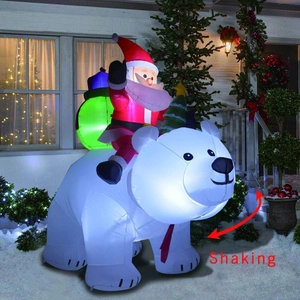 Detail of 2.1m inflatable polar bear with shaking head and glowing LED Christmas Santa