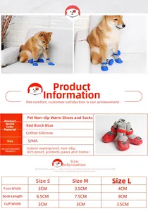 Detailed size chart for anti-slip pet dog socks with waterproof silicone soles