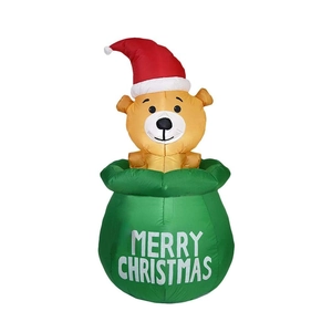 Ours gonflable de Noël lumineux 1,5m dans un sac cadeau avec texte Merry Christmas