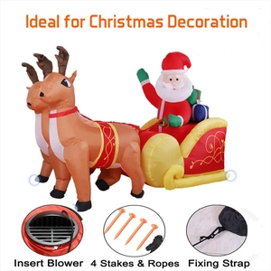 Inflatable Santa on sleigh with two reindeer plus blower and ground stakes accessories