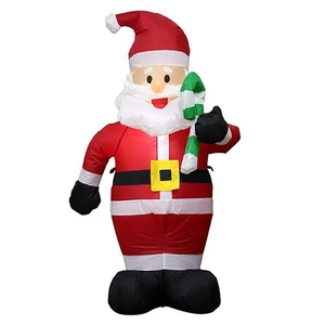 Inflatable Santa Claus Holding Candy Cane Christmas Decoration LED Lighted Blow Up Yard Prop For Outdoor Holiday Party Decor