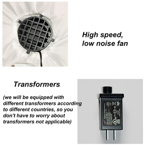 Detailed view of the 12V adapter and high-speed fan for inflatable Santa decoration