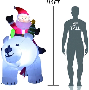 Detailed scale view of 6ft tall inflatable Santa Claus riding a polar bear with LED lights