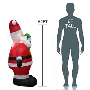 Detail showing 4ft tall inflatable Santa Claus decoration with size comparison and dimensions