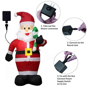 1.2m inflatable Santa Claus with candy cane and power adapter for Christmas decoration