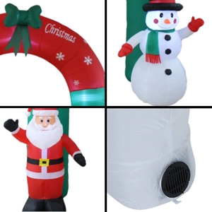 Détail de l'arche de Noël gonflable avec Père Noël, bonhomme de neige et souffleur