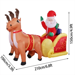 6.8ft inflatable Christmas Santa Claus with two reindeer sleigh and dimensions labels