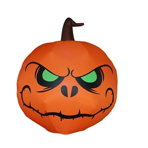 Inflatable 1.2m Halloween pumpkin with glowing green eyes and spooky evil smile decoration