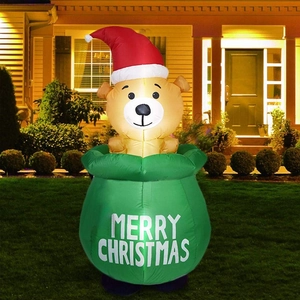Ours de Noël gonflable dans un sac cadeau avec lumières LED pour décoration de pelouse