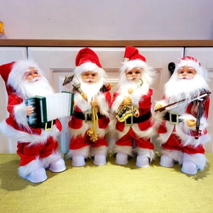 30cm electric musical Santa Claus dolls playing instruments for Christmas decor