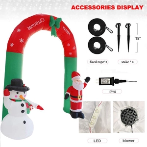 Vue détaillée des accessoires de l'arche de Noël gonflable incluant ventilateur et cordes