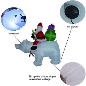 Inflatable 2.1m polar bear with Santa Claus and LED lights for outdoor Christmas decor