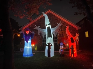 Giant Halloween inflatable white ghost with pumpkin and LED lights for yard decor