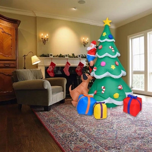Detail of 2.1m inflatable Christmas tree with climbing Santa and gift boxes