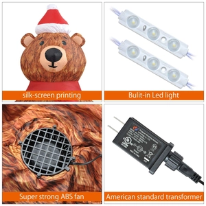 Detail of 2.1m inflatable Christmas bear with LED lights, UL adapter and ABS blower fan