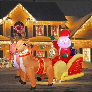 Inflatable Santa on sleigh with two reindeer outdoor Christmas decoration with built-in LED