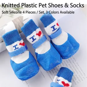Blue striped dog boots with non-slip silicone soles and secure velcro straps