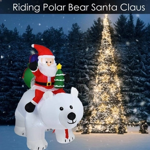 Detail of 2.1m inflatable Santa riding a polar bear with gift bag for outdoor Xmas decor