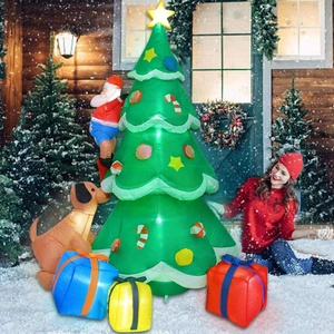 2.1m Inflatable Christmas tree with climbing Santa, dog, and gift boxes garden decoration