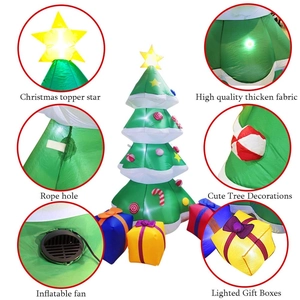 Detail view of 2.1m inflatable Christmas tree with built-in LED lights and gift boxes