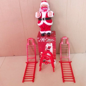 Electric Santa Claus climbing ladder toy with 2020 mask and festive gift box decor