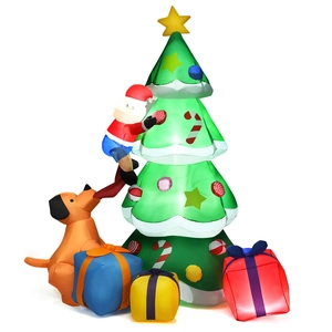 2.1m Inflatable Christmas tree with climbing Santa, dog, gift boxes and LED lights